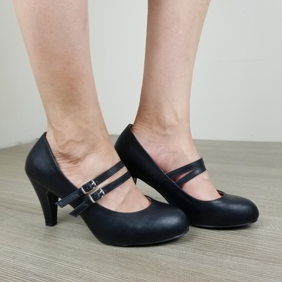 Double Buckle Faux Leather Retro Pump - Picture 2 of 6